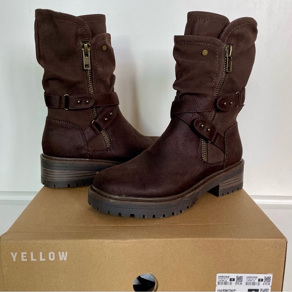 Combat Moto Boots - Faux Suede - Dark Brown - Lug Sole - Side Zipper - NWT - Picture 7 of 13